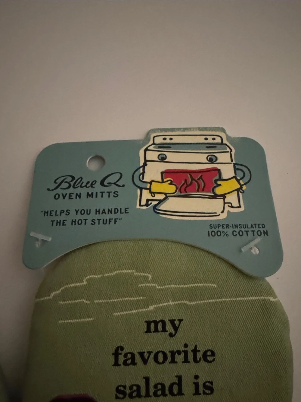 Blue Q Light Green Oven Mitt with Retro Oven Graphic